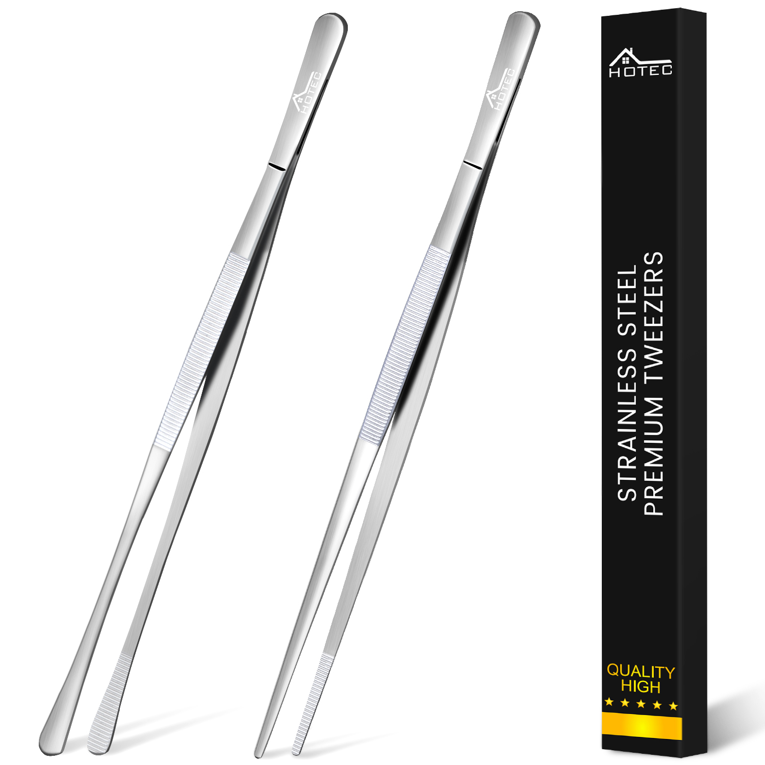 HOTEC Premium Stainless Steel Locking Kitchen Tongs with Silicon Tips, Set of 2-9" and 12"