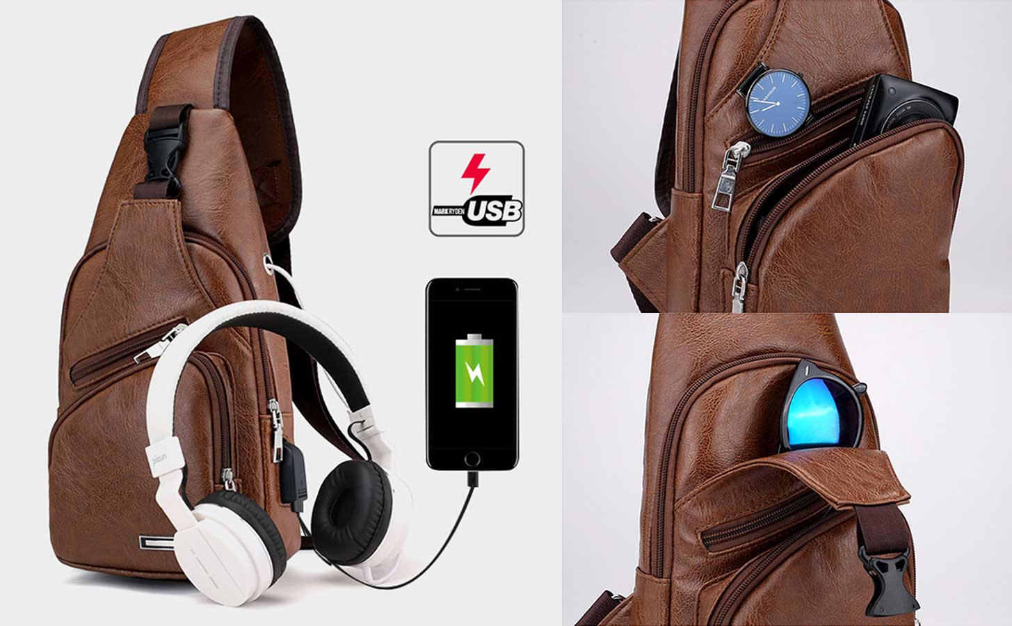 Crossbody Sling Bag with Earphone Hole for Men and Women, Small Shoulder Bag